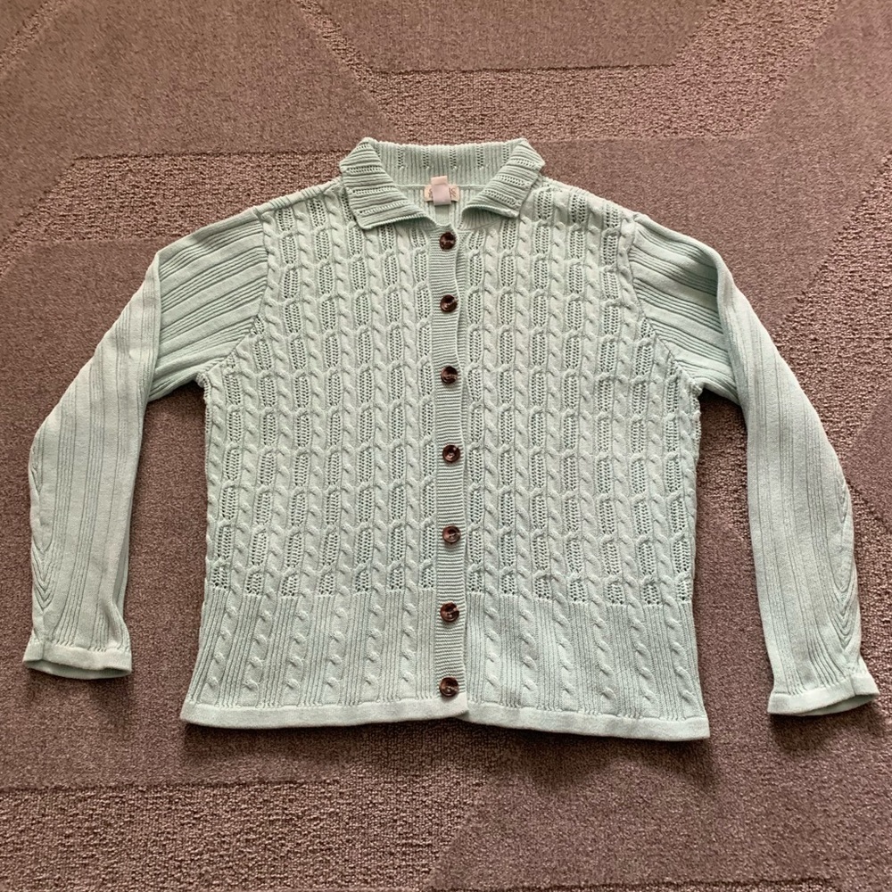 Classic Elements Mint Colored Button Front Sweater